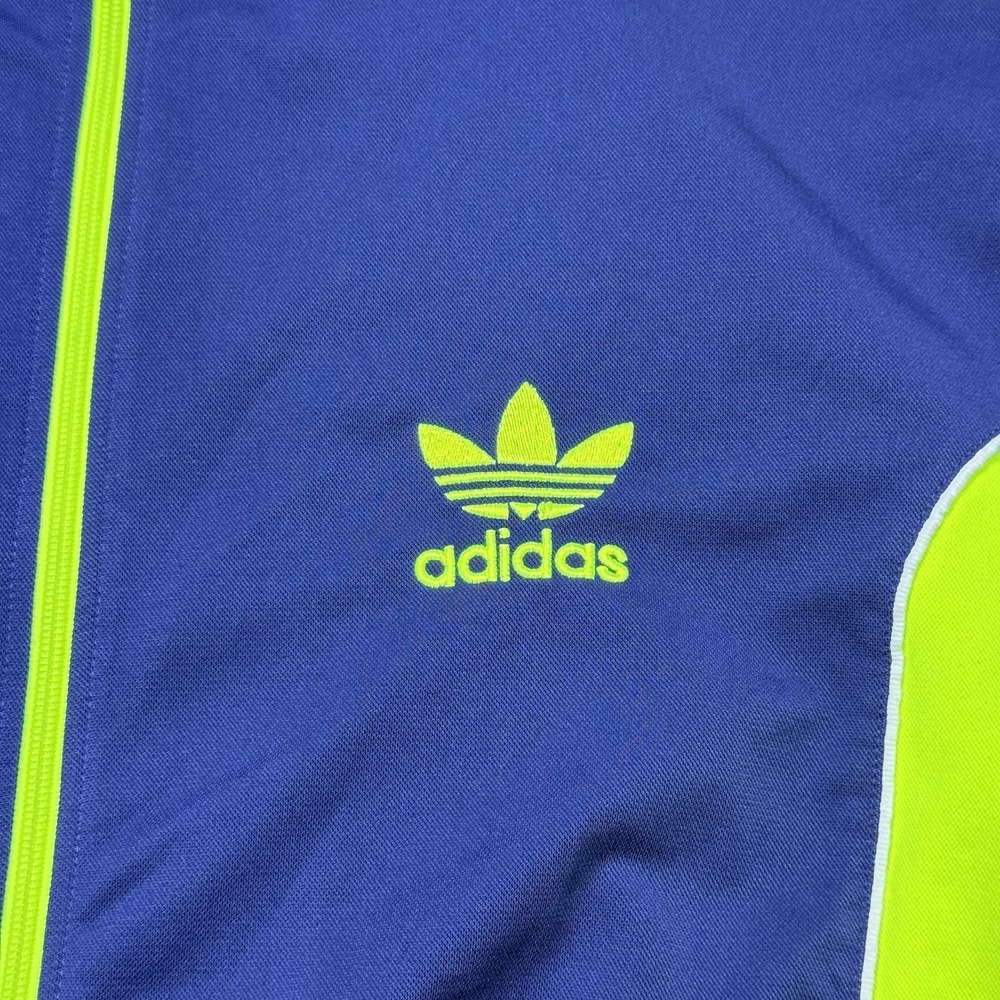 Adidas Originals Track Jacket Mens 2XL Blue Neon Yellow 3 Stripe Full Zip USA - Picture 6 of 11